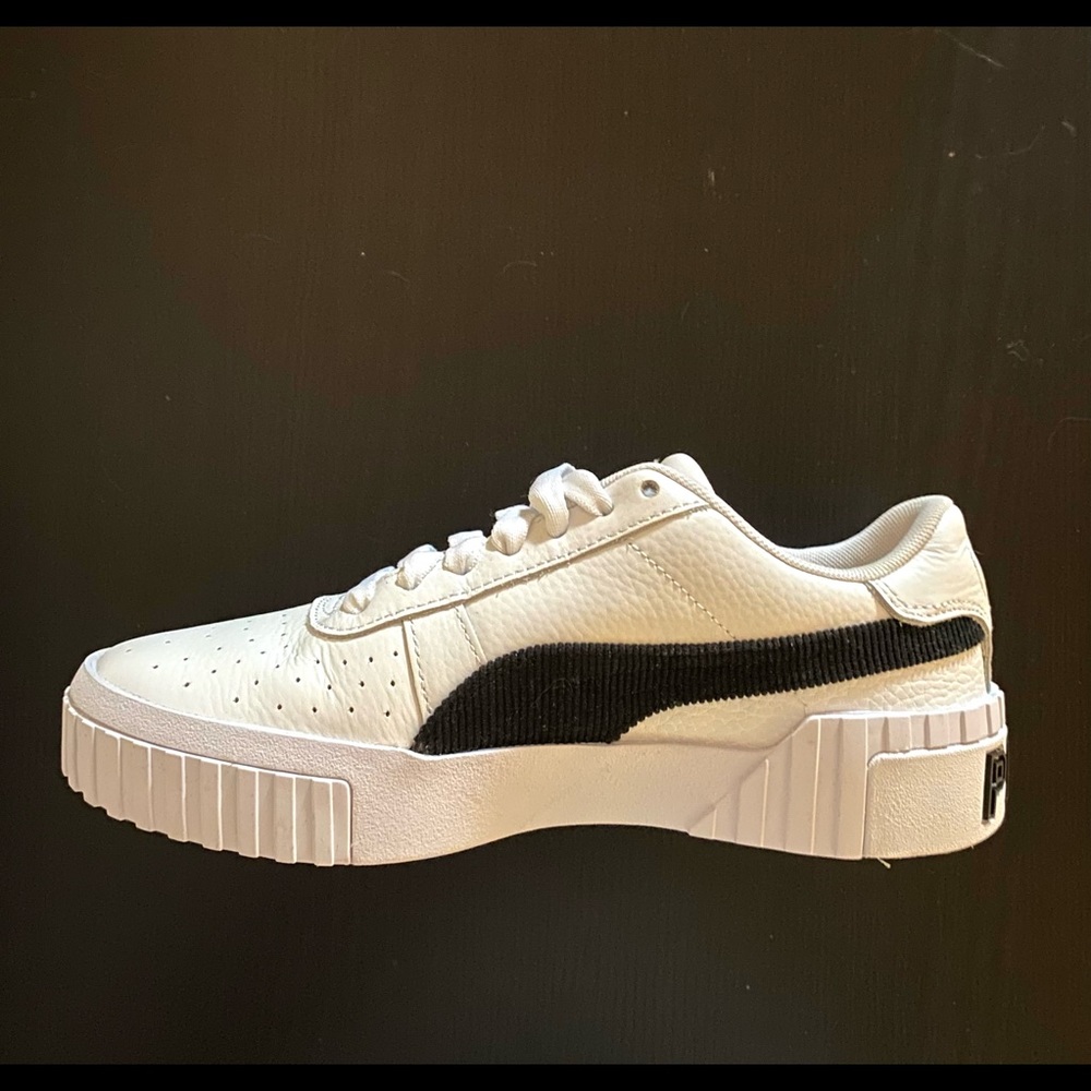 Puma White Platform Cali Sneakers with Black Trim, NEW